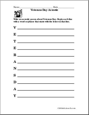 Veterans Day (elementary) Acrostic Form