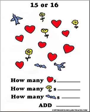 Worksheet: Valentine theme – Count and Add (primary)