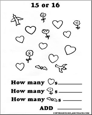 Worksheet: Valentine Count and Add (primary)