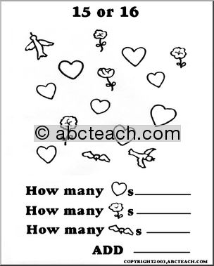 Worksheet: Valentine Count and Add (primary)