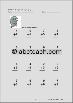Addition 1 digit (set 2) Worksheet