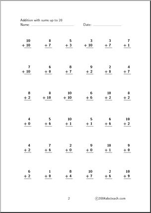 Worksheet: Addition – with sums up to 20 (set 1)