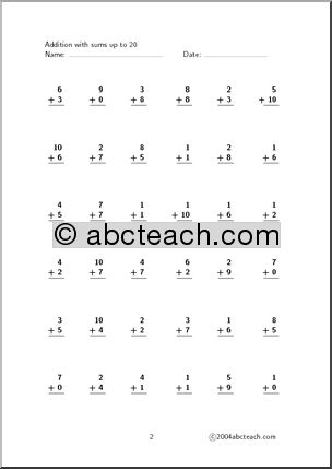 Worksheet: Addition – with sums up to 20 (set 3)