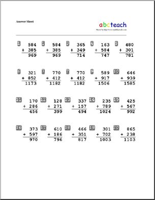 Addition 3 digits (set 2) Worksheet