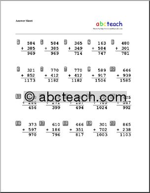 Addition 3 digits (set 2) Worksheet