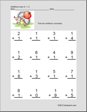 French: Math–Additions avec 0, 1, 2