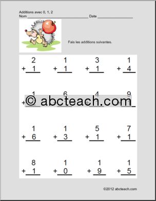 French: Math–Additions avec 0, 1, 2