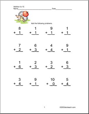 Addition up to 10 Worksheets