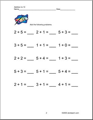 Addition up to 10 (horizontal) Worksheets