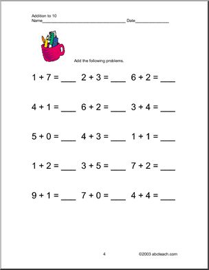 Addition up to 10 (horizontal) Worksheets – Abcteach