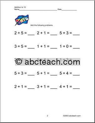 Addition up to 10 (horizontal) Worksheets