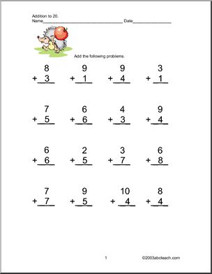 Addition up to 20 Worksheets