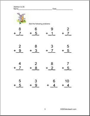 Addition up to 20 Worksheets – Abcteach