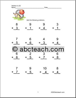 Addition up to 20 Worksheets