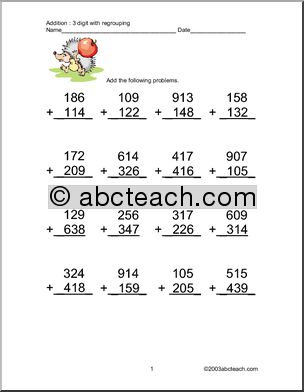 Addition 3 digits (set 5) Worksheet