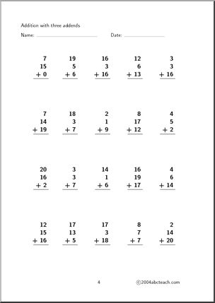 Worksheet: Addition – Three Addends (set 3) – Abcteach