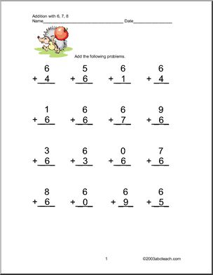 Addition with 6, 7 and 8 Worksheet
