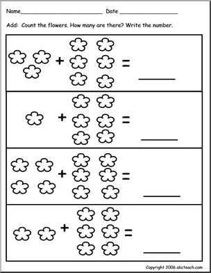 Worksheet: Addition to 10 – Flower theme (pre-k) – Abcteach