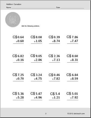 Interactive: Flipchart: Math: Addition-Canadian Coins