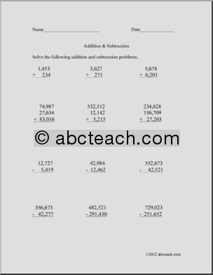 Addition and Subtraction (medium) (elem) Math