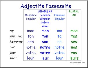 French:  Possessive Adjective Poster