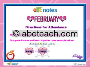 Interactive: Flipchart: Attendance Template: February Hearts