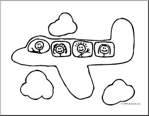 Clip Art: Cute Airplane (coloring page)