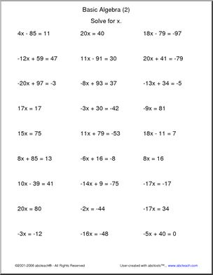 Basic Algebra (2) Worksheet