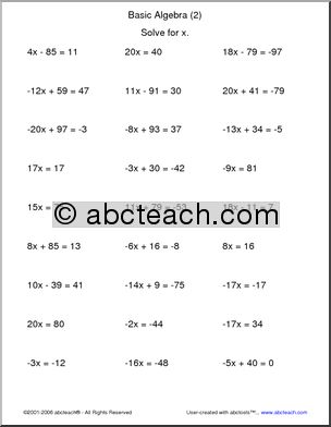 Basic Algebra (2) Worksheet