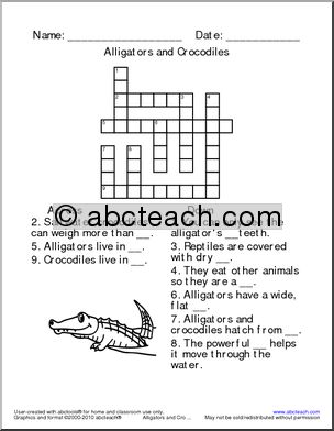 Crossword: Alligator or Crocodile Puzzle (medium) (elementary)