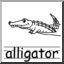 Clip Art: Basic Words: Alligator B&W (poster)