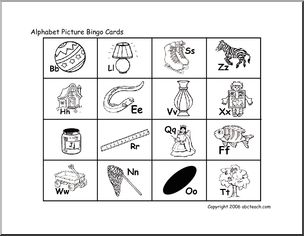 Bingo Cards: Alphabet Pictures (long initial vowels)