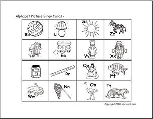 Bingo Cards: Alphabet Pictures (short initial vowels)