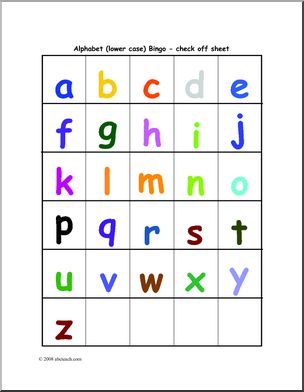 Bingo Cards: Alphabet (lowercase, color) – check sheet