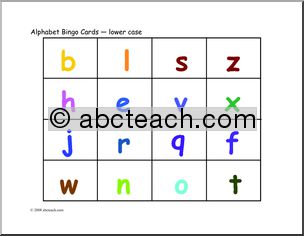 Bingo Cards: Alphabet (lowercase, color)