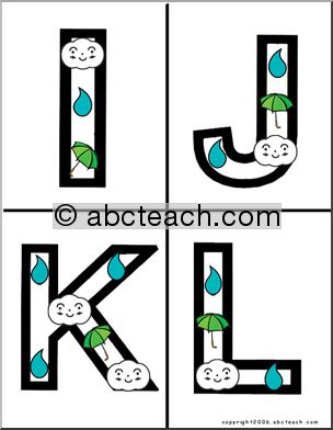Alphabet Letter Patterns: Raindrops and Umbrellas (color)