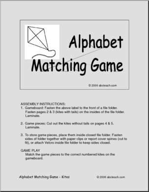 Board Game: Alphabet Kites (preschool) -b/w