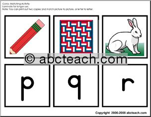Matching: Alphabet Words (p-z), lowercase letters