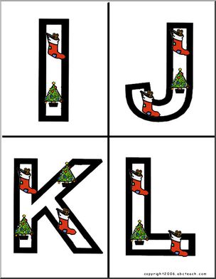 Alphabet Letter Patterns: Christmas Trees and Stockings (b/w)