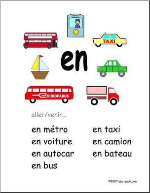 French: Affiche du mot “en” avec transports