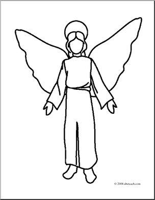 Clip Art: Religious: Angel (coloring page)