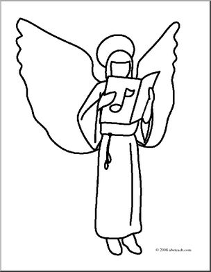 Clip Art: Religious: Angel Singing (coloring page)
