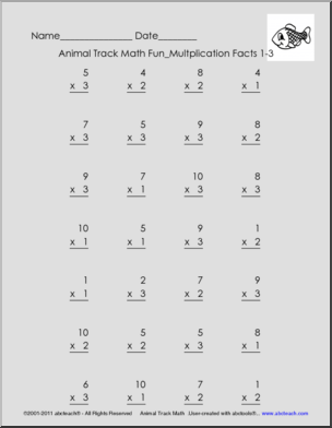 Multiplication facts 1-3 Animal Trackers Series