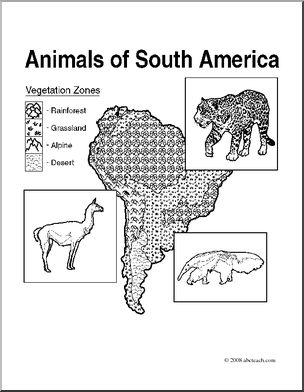 Clip Art: Animals of South America (coloring page)