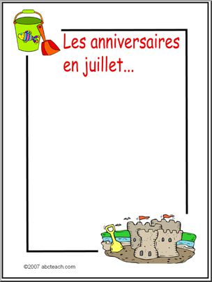 French: Affiche pour montrer les anniversaires en juillet