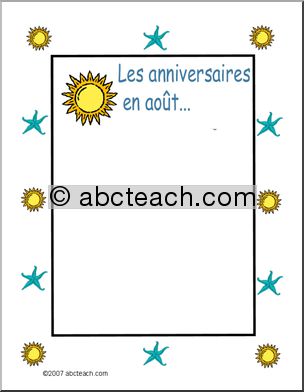 French: Affiche pour montrer les anniversaires en aoËšt