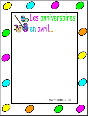 French: Affiche pour montrer les anniversaires en avril
