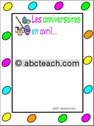 French: Affiche pour montrer les anniversaires en avril