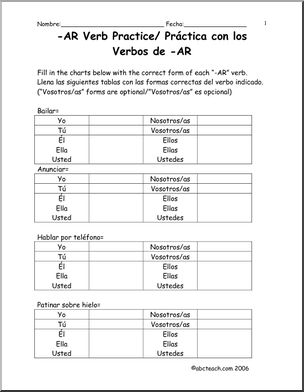 Spanish: Spanish 1 – PrÂ·ctica de verbos de la conjugaciÃ›n Ã¬-arÃ® (secundaria).