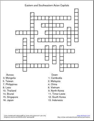 Crossword: Asia – Eastern and Southeast Asian Capitals